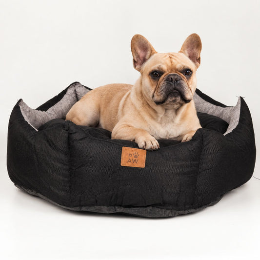 PAW Bed – Large Royal Crown – Black & Grey – 60 × 60 × 26cm